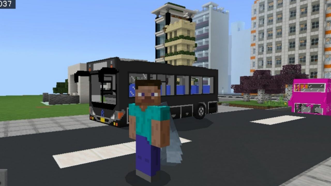 Автобус из карты на обустроенный город для Майнкрафт ПЕ